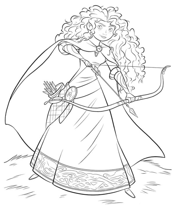 Merida with bow and arrow, kleurplaat van Brave