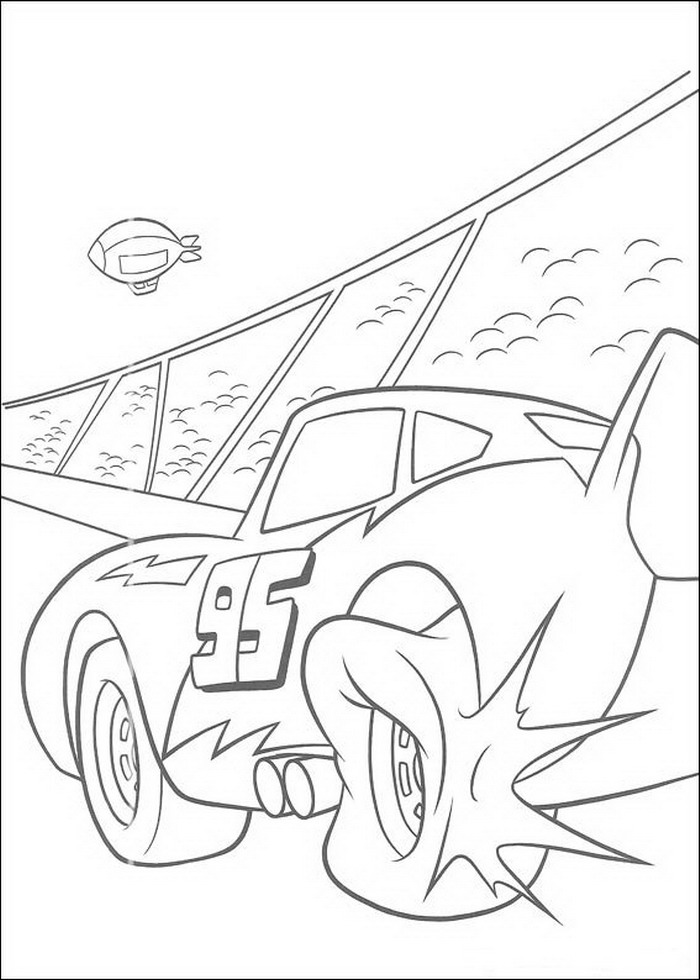 Bliksem heeft een klapband, kleurplaat van Cars (Pixar)