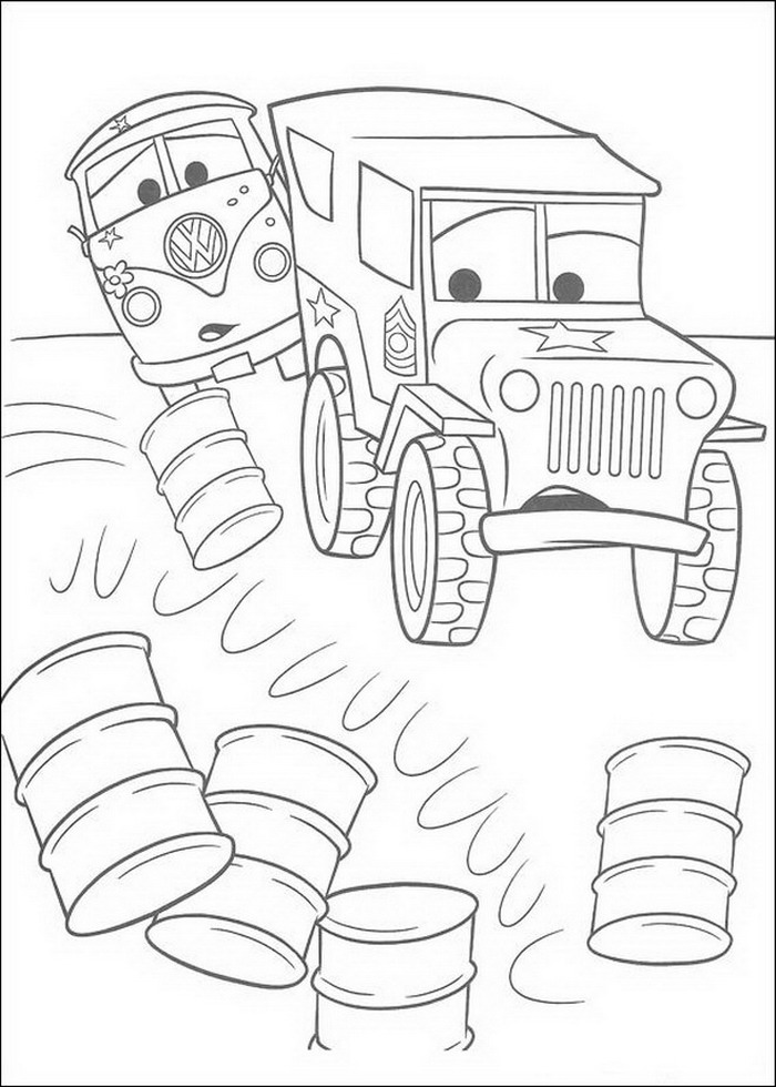 Sarge en Fillmore, kleurplaat van Cars (Pixar)