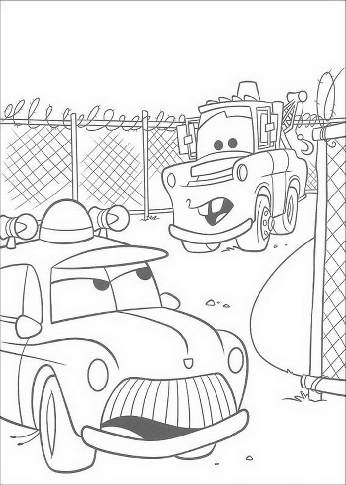 Sherrif en Takel, kleurplaat van Cars (Pixar)