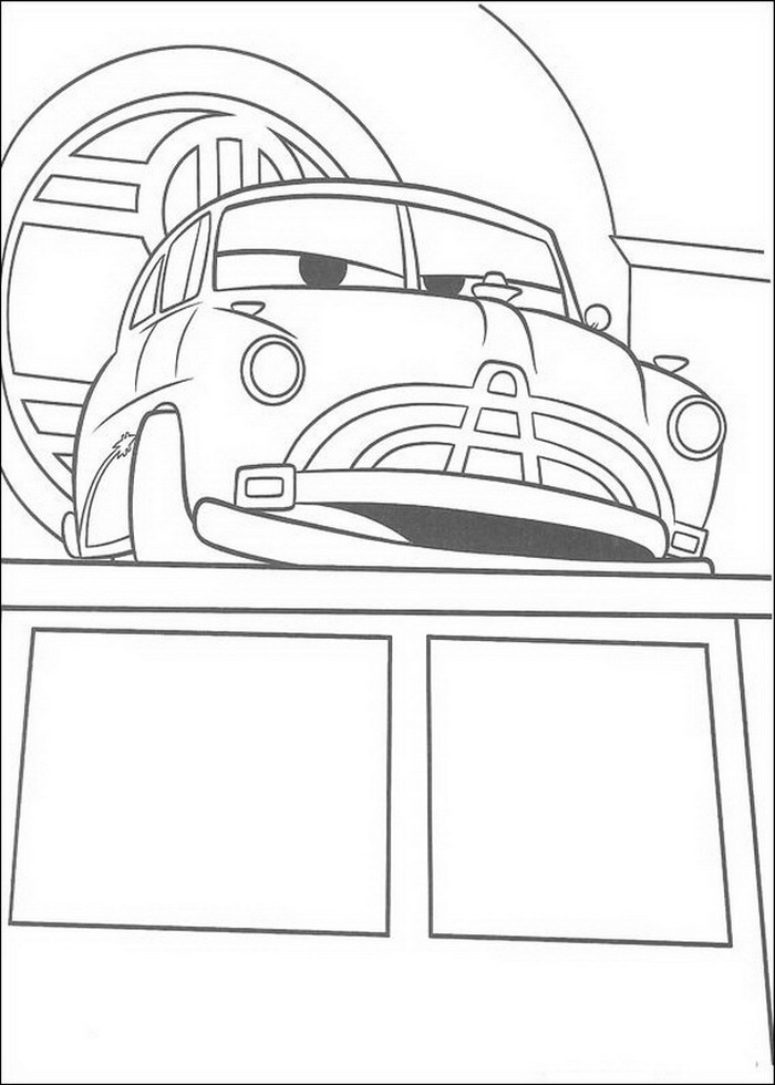 Doc Hudson als rechter, kleurplaat van Cars (Pixar)
