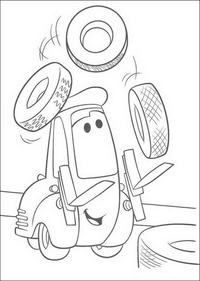 Guido jongleert met banden, kleurplaat van Cars (Pixar)