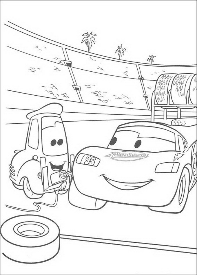 Pits Stop, kleurplaat van Cars (Pixar)