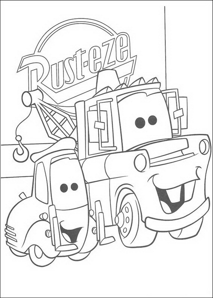 Guido en Takel, kleurplaat van Cars (Pixar)