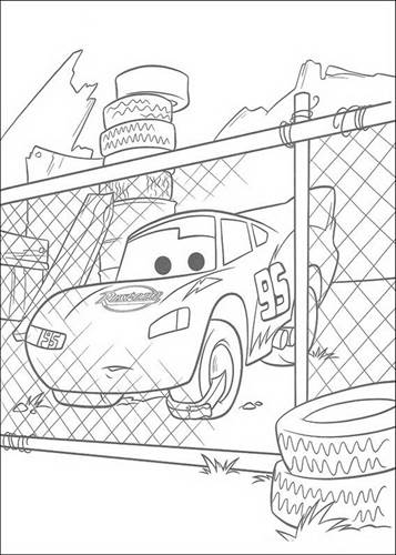 McQueen met wielklem, kleurplaat van Cars (Pixar)