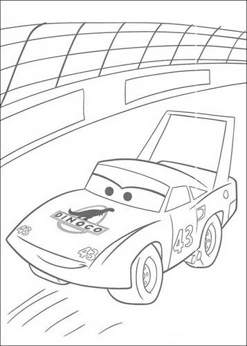 King aan het racen, kleurplaat van Cars (Pixar)