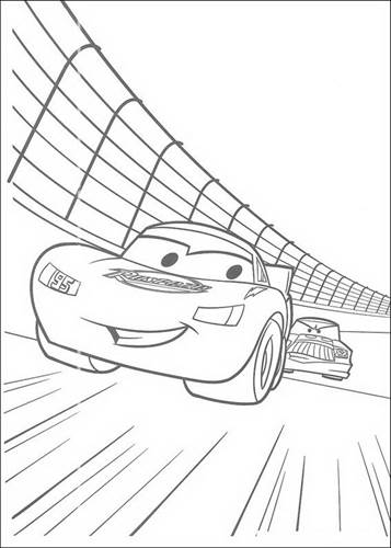 McQueen op de racebaan, kleurplaat van Cars (Pixar)