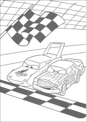 Over de finish, kleurplaat van Cars (Pixar)