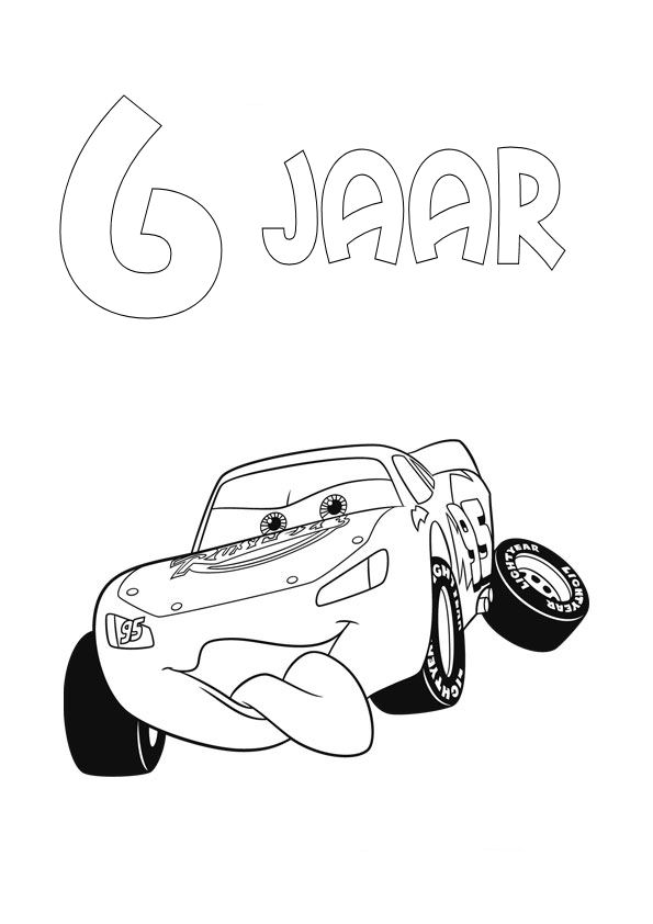 Bliksem 6 jaar, kleurplaat van Cars verjaardag
