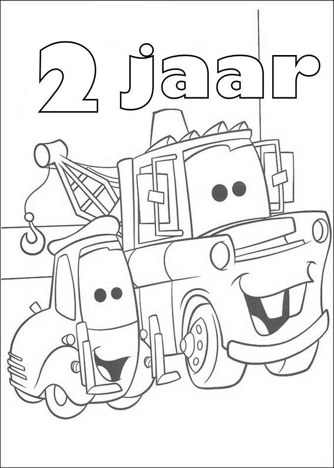 Takel 2 jaar, kleurplaat van Cars verjaardag