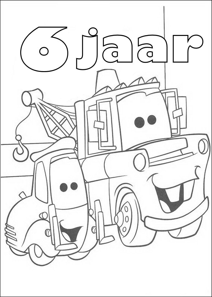 Takel 6 jaar, kleurplaat van Cars verjaardag