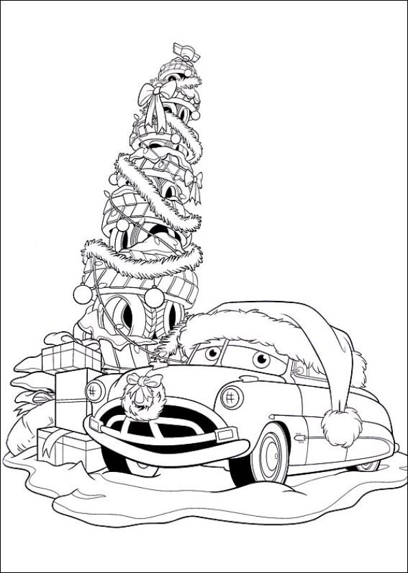 Print Kerstmis Cars kleurplaat