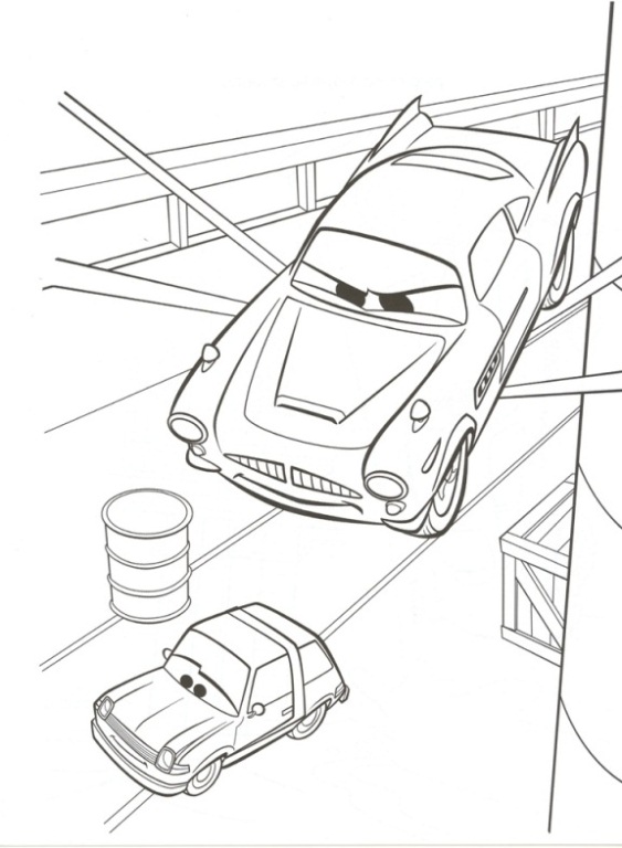 Finn spioneert, kleurplaat van Cars 2