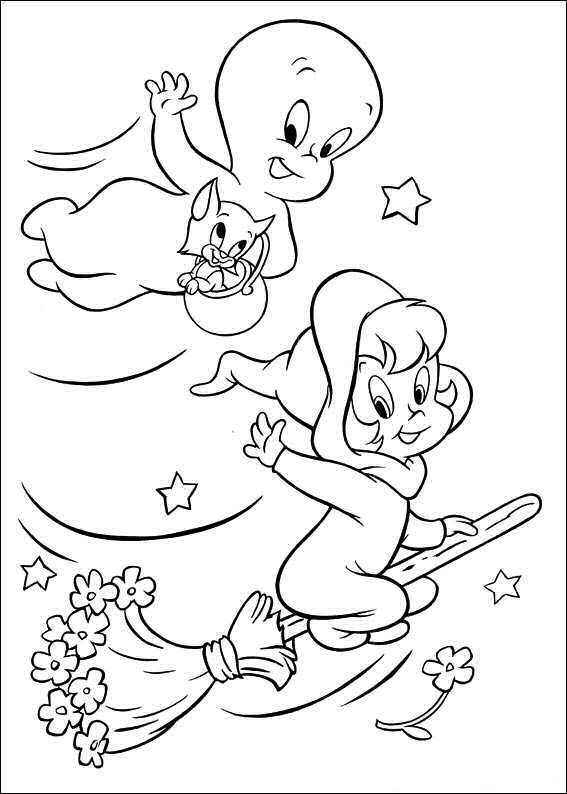Casper en Wendy vliegen, kleurplaat van Casper het vriendelijke spookje