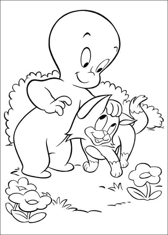 Casper met poesje, kleurplaat van Casper het vriendelijke spookje