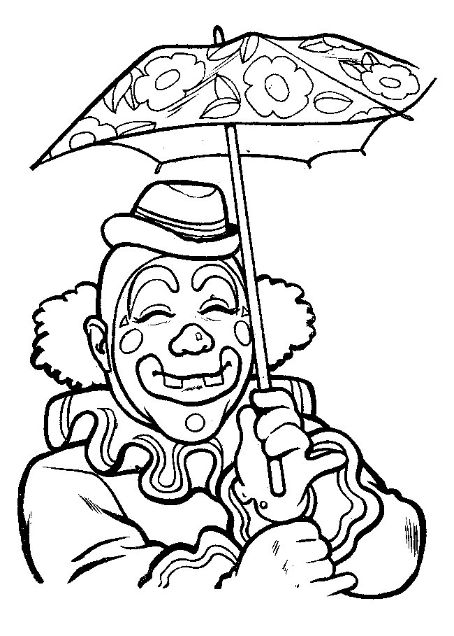 Print Clown met paraplu kleurplaat