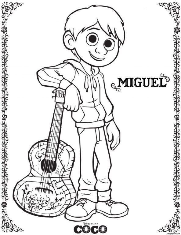 Disney-Coco-Miguel, kleurplaat van Coco