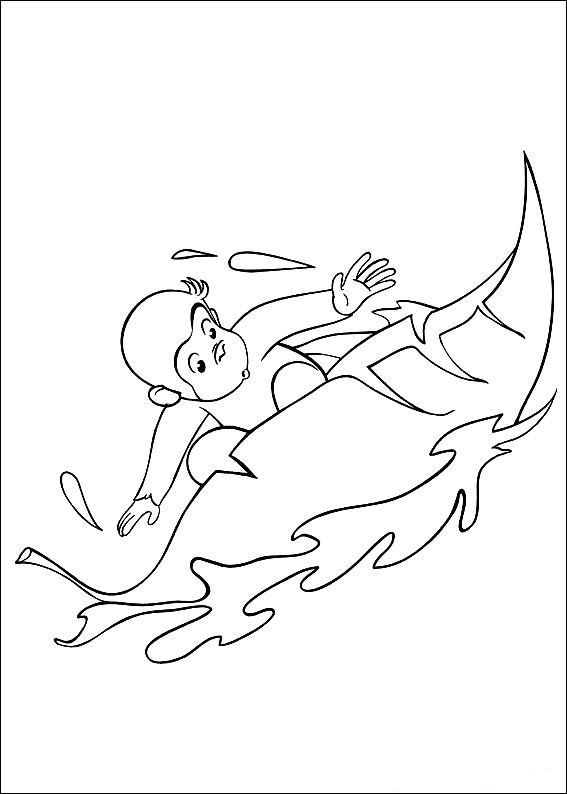 Curious George surft, kleurplaat van Curious George