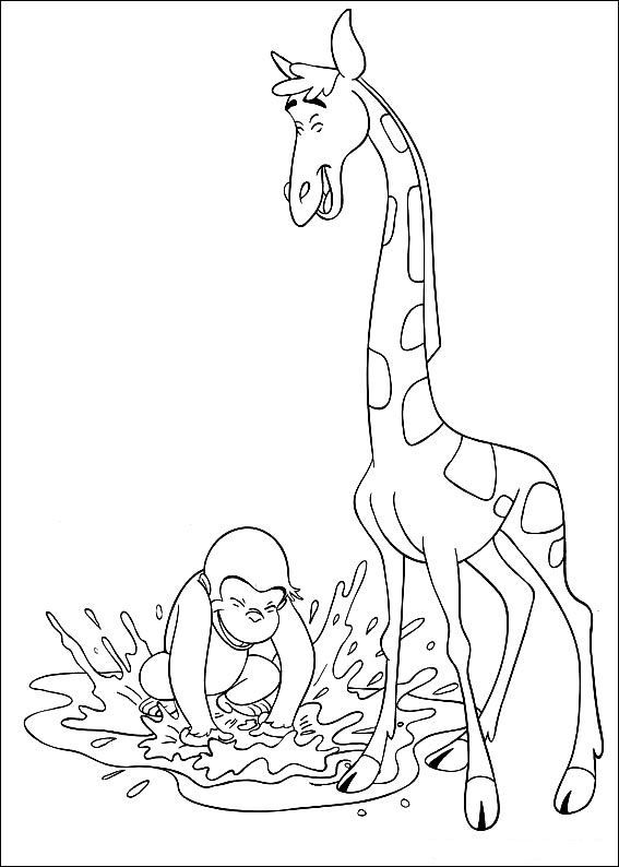 Curious George met giraf, kleurplaat van Curious George