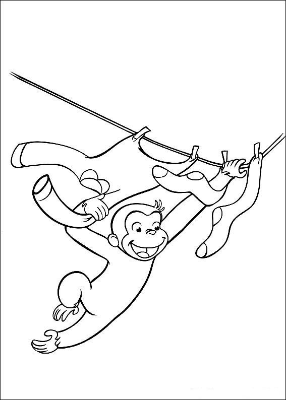 Curious George aan de waslijn, kleurplaat van Curious George