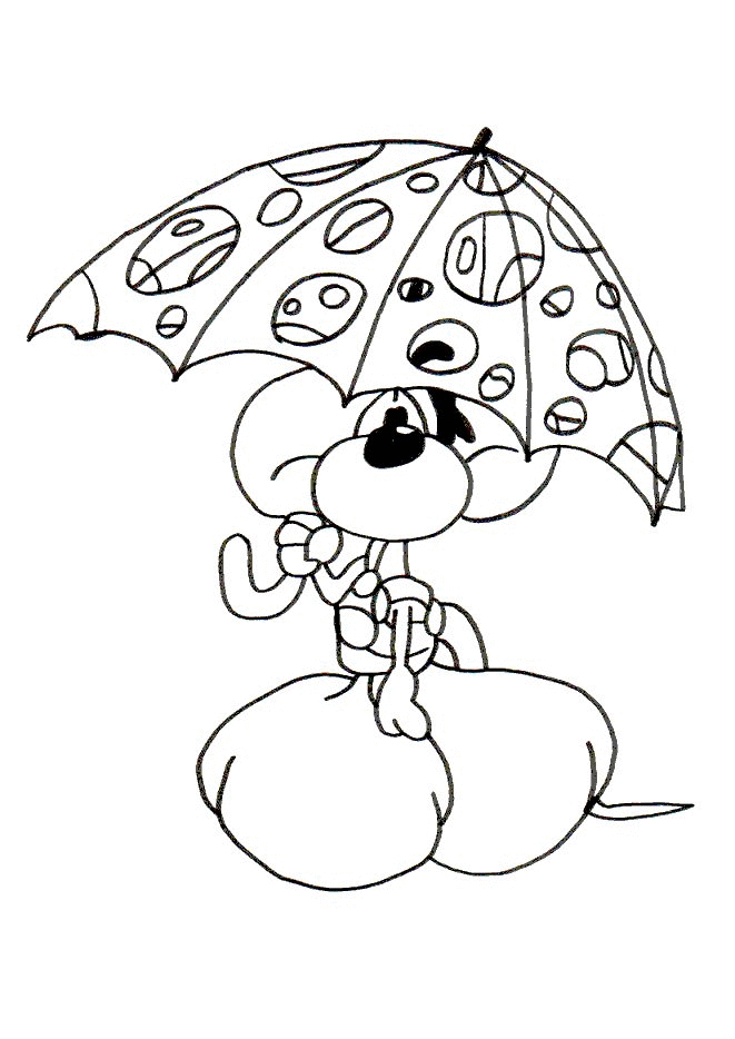 Print Diddl onder paraplu kleurplaat