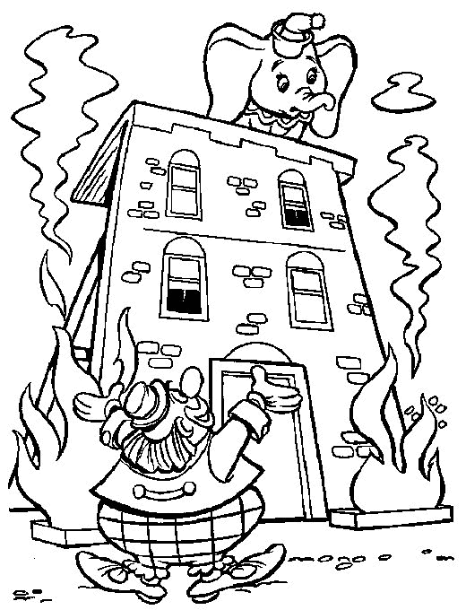 Print Brandende huis en clowns kleurplaat