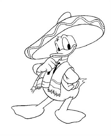 Donald met sombrero, kleurplaat van Donald Duck