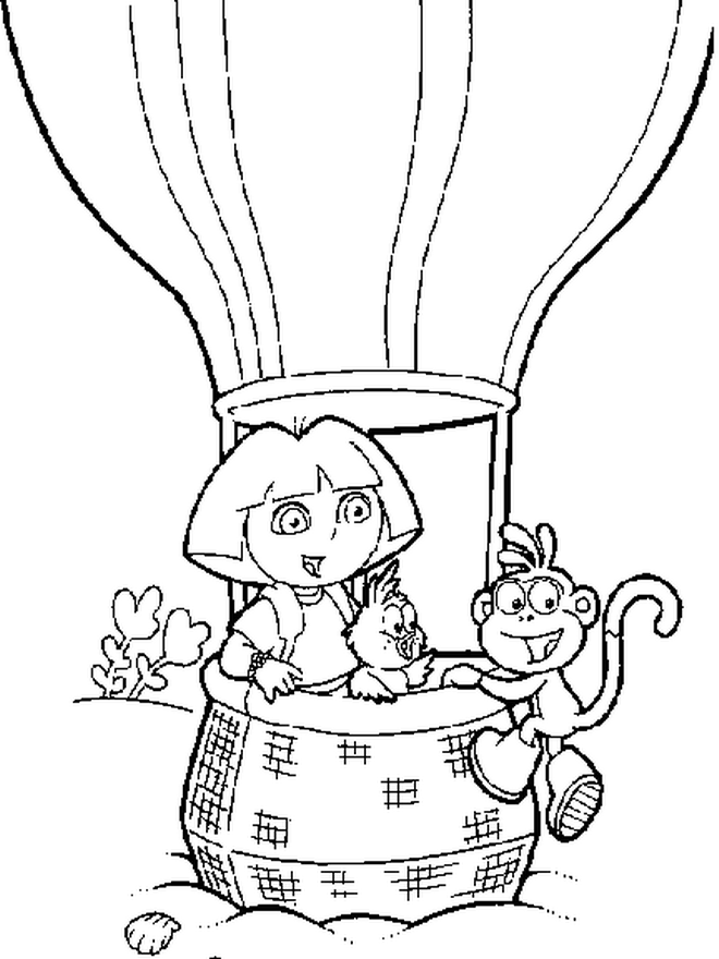 Print Dora, Boots in luchtballon kleurplaat