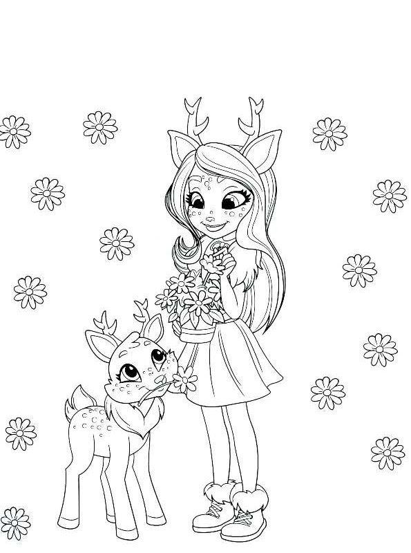Danessa and deer, kleurplaat van Enchantimals