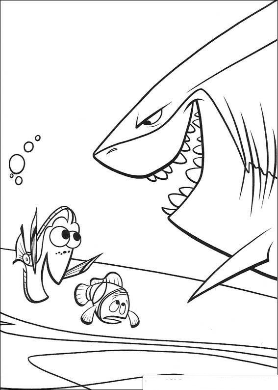 Print Marlin en Dory ontmoeten Bruce de haai kleurplaat