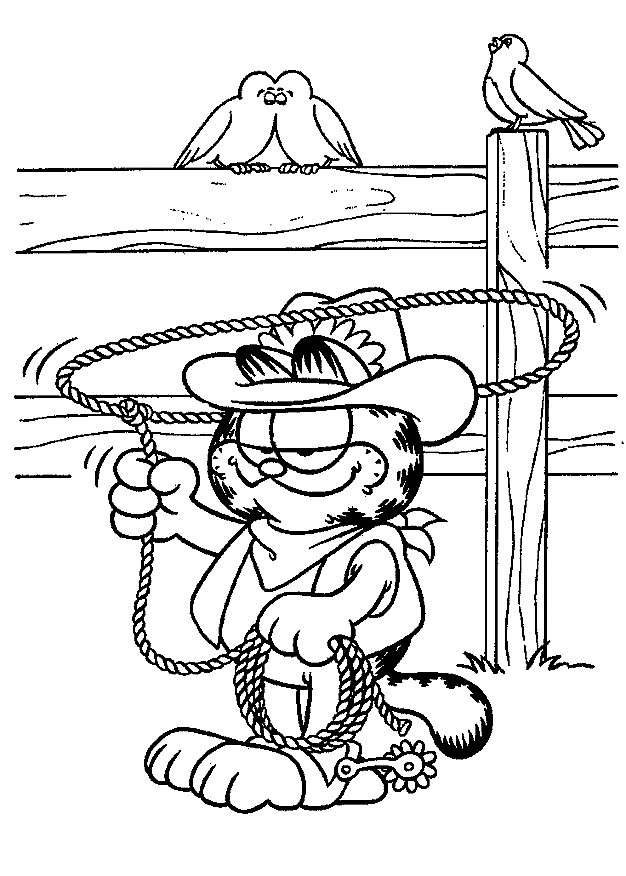 Print Garfield als cowboy kleurplaat