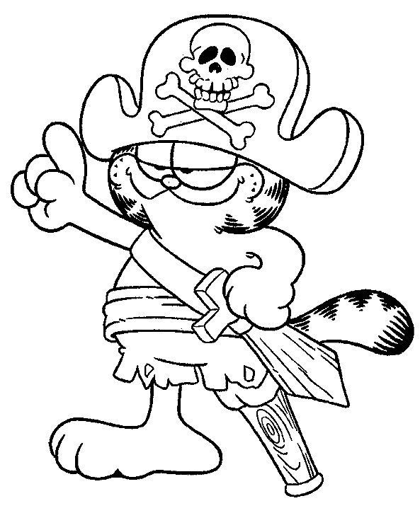 Print Garfield als piraat kleurplaat