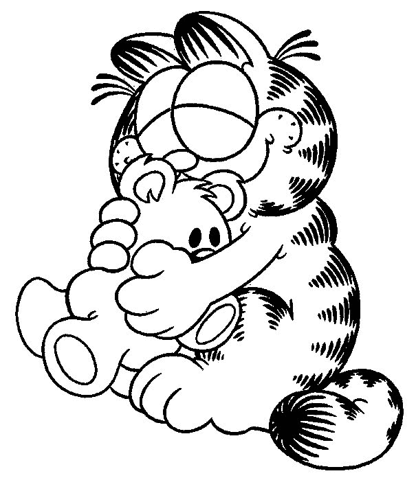 Print Garfield met teddybeer kleurplaat