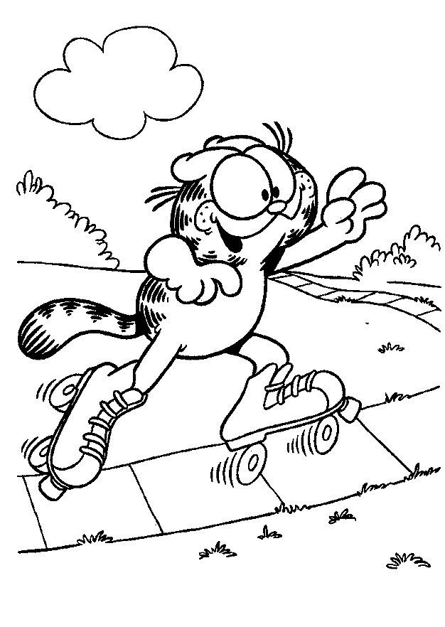 Print Garfield aan rollerskaten kleurplaat