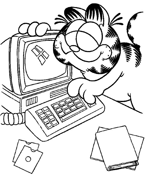 Print Garfield achter PC kleurplaat
