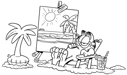 Print Garfield aan het strand kleurplaat