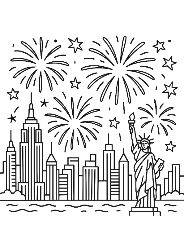 Happy new year New York, kleurplaat van Gelukkig 2026