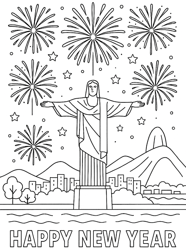 Happy new year Rio de Janeiro, kleurplaat van Gelukkig 2026