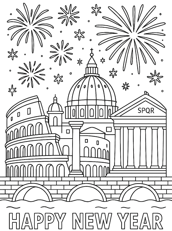 Happy new year Rome, kleurplaat van Gelukkig 2026