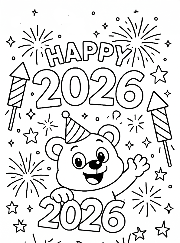 Happy new year, kleurplaat van Gelukkig 2026