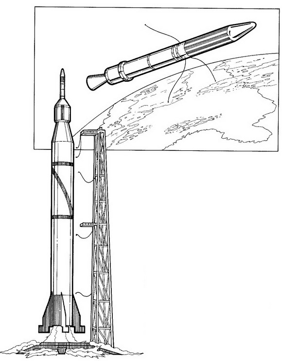Explorer 1, USA. 1958, kleurplaat van Ruimtevaart geschiedenis