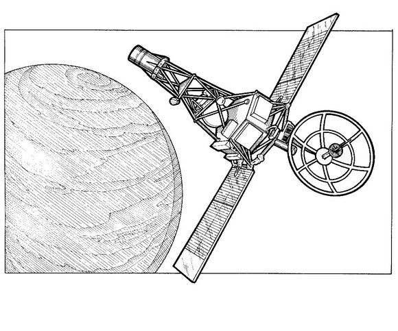 Mariner 2 Venus onderozek, 1962, kleurplaat van Ruimtevaart geschiedenis