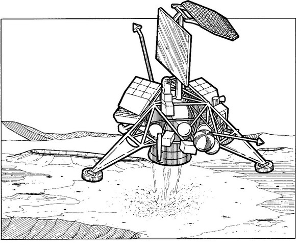 Surveyor 1, onbemaande maanlander, 1966, kleurplaat van Ruimtevaart geschiedenis