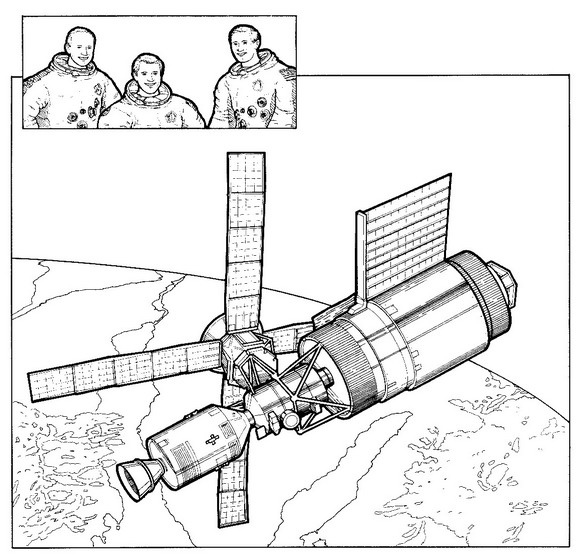 Skylab, 1974, kleurplaat van Ruimtevaart geschiedenis
