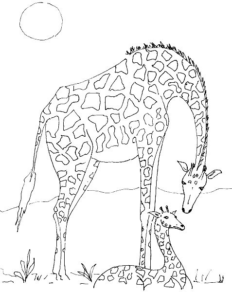 Print Giraffe met jong kleurplaat