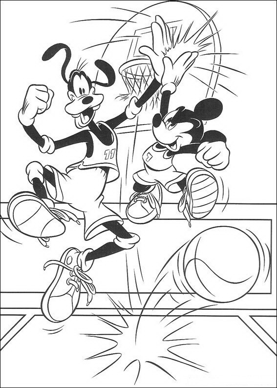 Goofy en Mickey basketballen