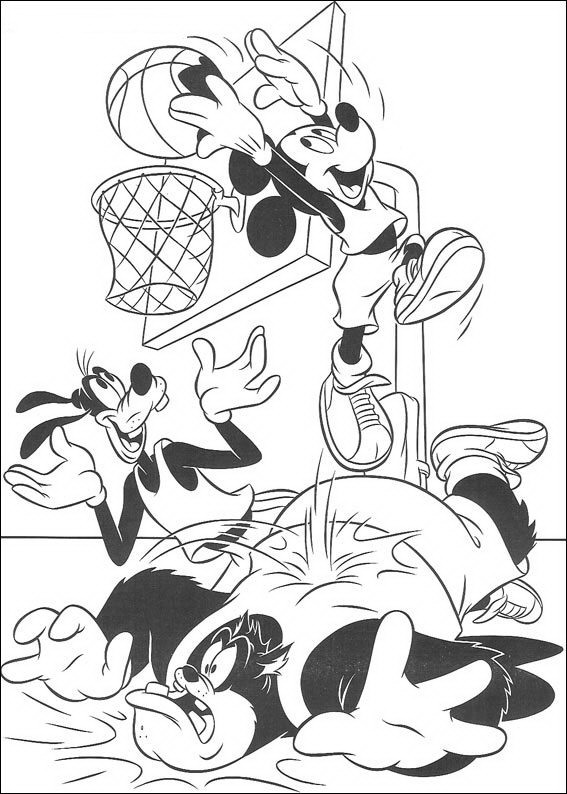 Print Goofy en Mickey basketballen kleurplaat