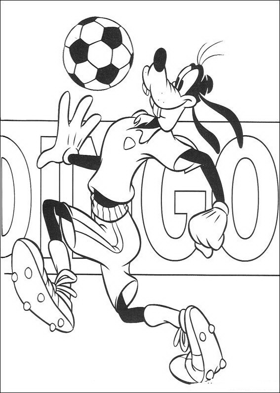 Print Goofy voetbalt kleurplaat