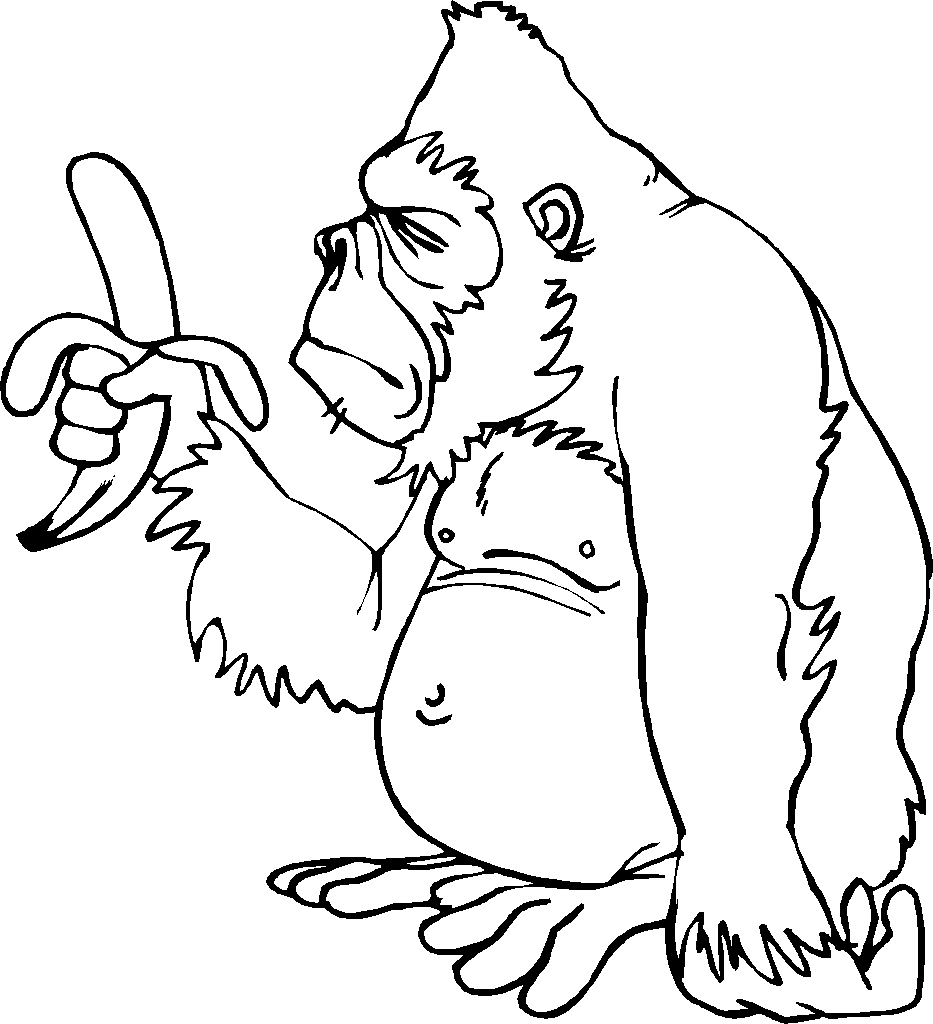 Print Gorilla eet een banaan kleurplaat