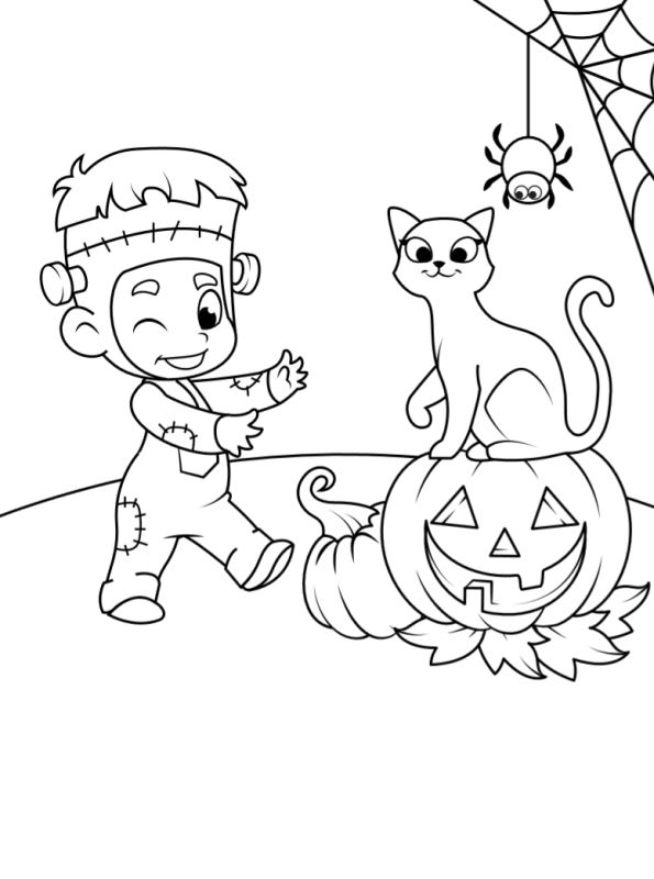 Print Halloween Kids kleurplaat
